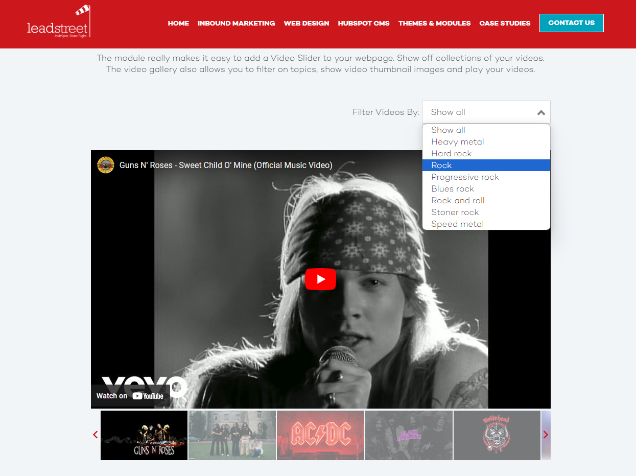 Video slider with filter masonry